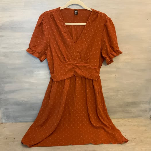 SHEIN Burnt Orange Swiss Dot High Low Baby Doll Dress XLarge Good Condition