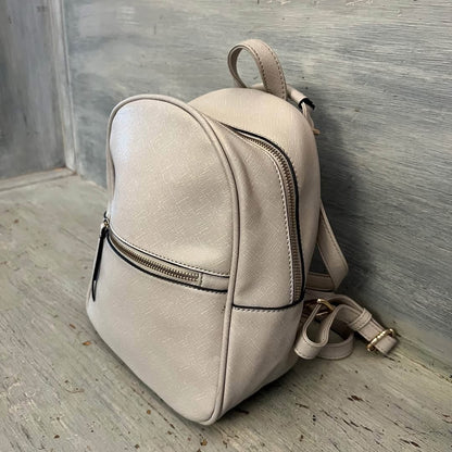 Tan Faux Leather Footed Shoulder Backpack Purse 7x10x5 Like New