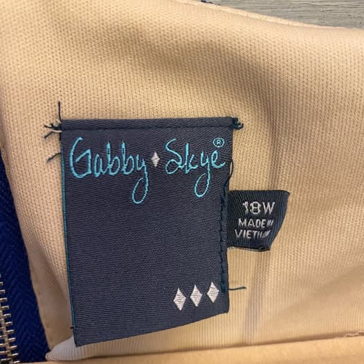 Gabby Skye Royal Blue Lace Tan Under Lining Sleeveless Fit and Flare Dress Size 18W Like New