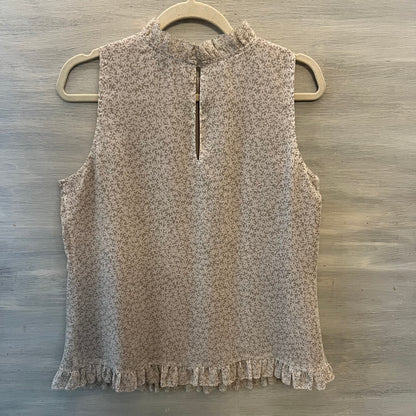 Ann Taylor Factory Beige White Floral Print Tank Top Blouse Size Medium Good Condition