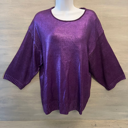 Vintage Purple Shimmer 3/4 Sleeve Light Knit Sweater Size Large Good Condition