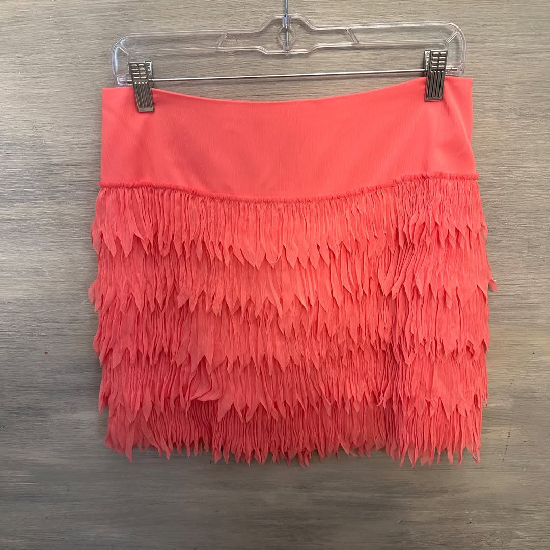 Ann Taylor Mini Skirt Light Coral Pink Crepe Fringe Size 4 Like New