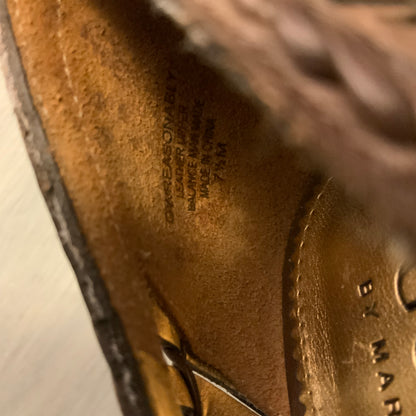 Guess Woven Leather Brown Platform Peep Toe Pump High Heels Size 7.5M Good Condition