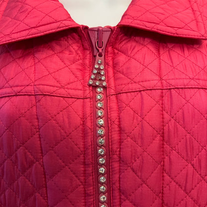 Vintage the Quacker Factory Hot Pink Quilted Rhinestone Zipper Coat Jacket Est. Size XL Good Condition