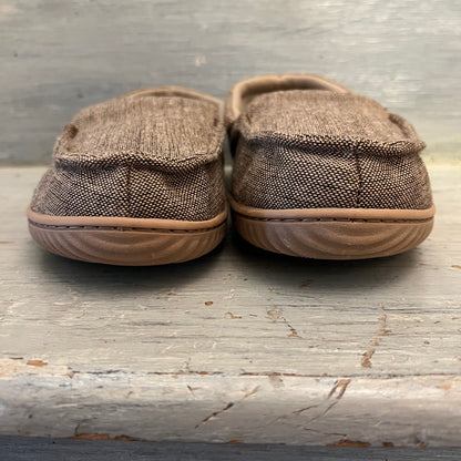 Dearfoams Cozy Comfort Tan Tweed Canvas Rubber Sole Slippers 9-10 Like New