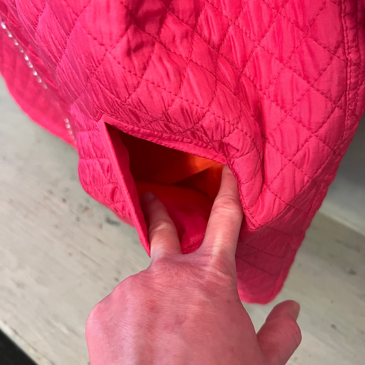 Vintage the Quacker Factory Hot Pink Quilted Rhinestone Zipper Coat Jacket Est. Size XL Good Condition
