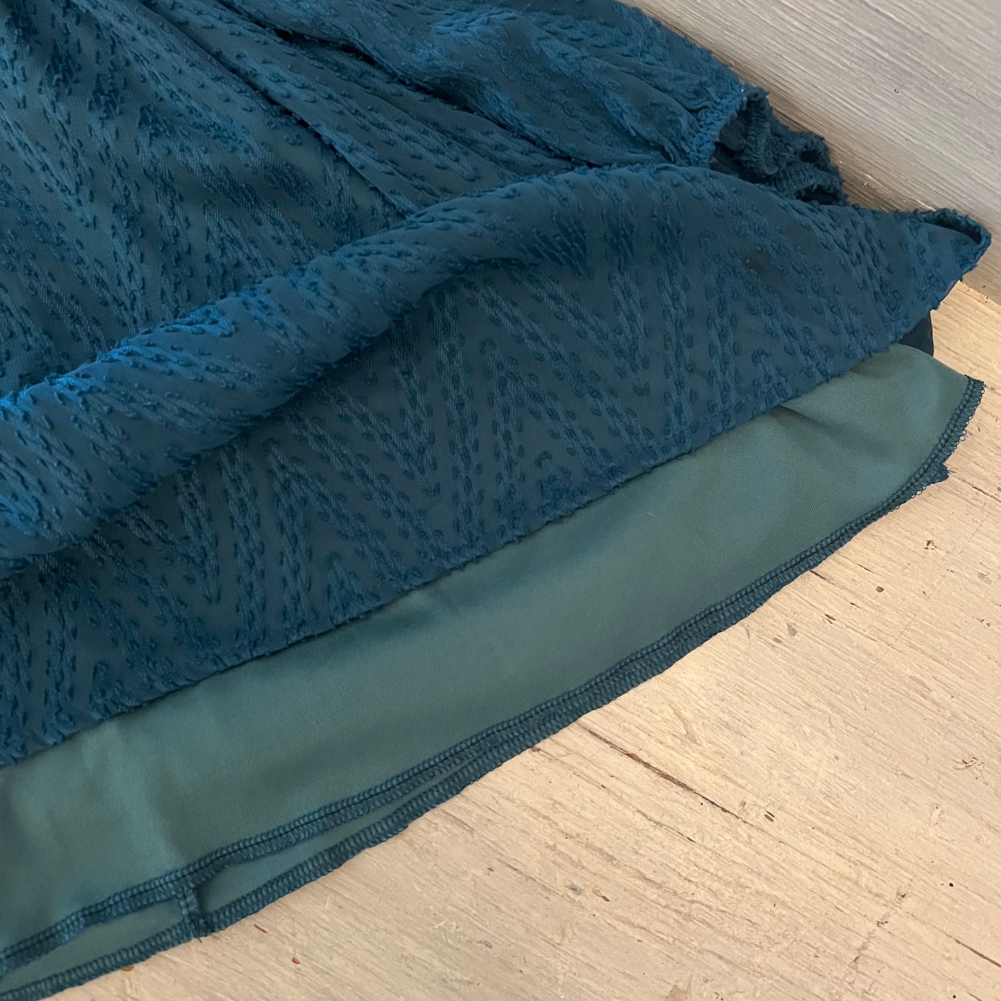 Sage Teal Blue Tufted Chevron Print Vneck Dress Size Medium Good Condition