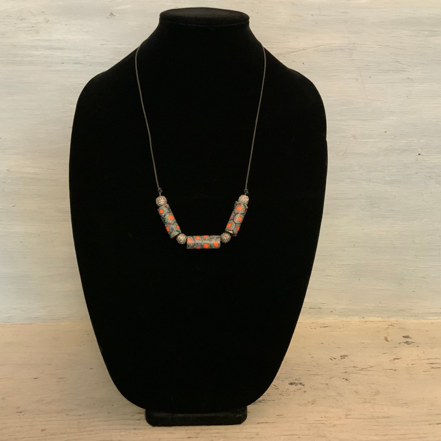 Vibrant Multicolor Clay Millefiori Beaded Statement Necklace Good Condition