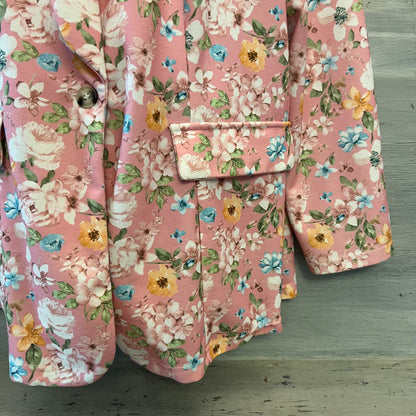 SHEIN Curve Pink Multi Color Floral Print One Button Blazer Size 3XL Good Condition