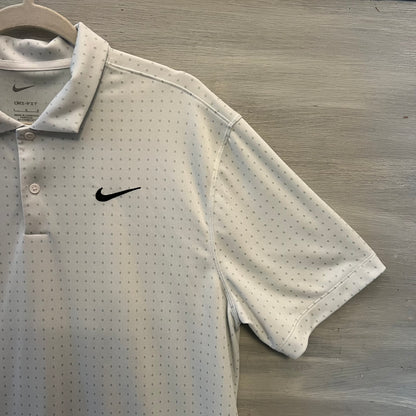 Nike Dri Fit White Gray Dot Casual Short Sleeve Polo Shirt Size Large Good Condition