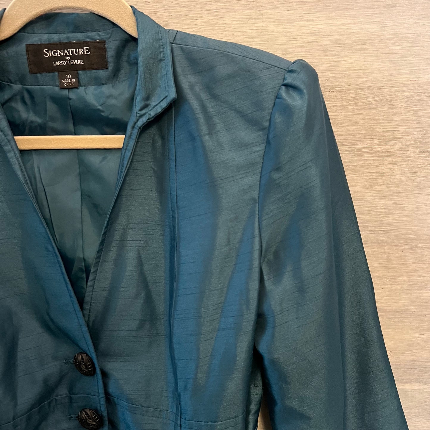 Vintage Signature by Larry Levine Teal Iridescent Sheen Trench Jacket Size10 Good Condition