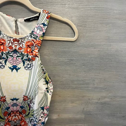 Ark & Co. Asian Inspired Floral Print Sleeveless Open Back Full Length Dress Small Like New