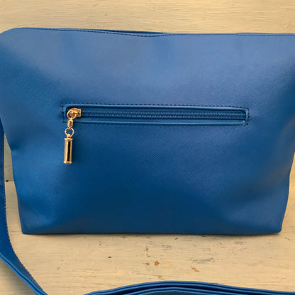 Electric Blue Faux Leather Crossbody Shoulder Bag Purse Like New