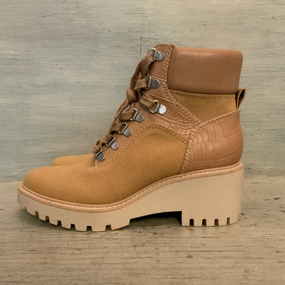 Dolce Vita "Hank" Tan Cafe Canvas/Faux Leather Platform Combat Boots Size 6.5Like New