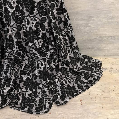 HAANI Sleeveless Black Floral Lace Print Fit and Flare Dress PS Like New