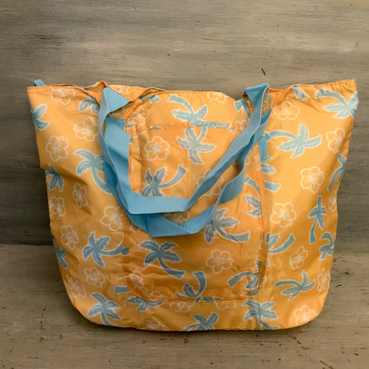 California Innovation Yellow Blue Palm Tree Hibiscus Flower Thermal Tote Bag Like New