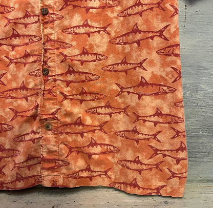 Columbia Men’s Coral Fish Print Button Down Short Sleeve Shirt Size XL Good Condition