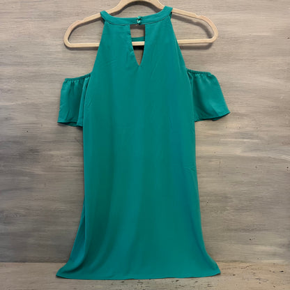 As U Wish Light Teal High Collar Off Shoulder Flutter Sleeve Mini Dress Size Medium Good Condition