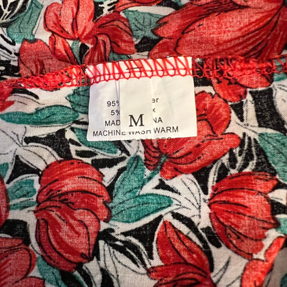 Red Hibiscus Flower Print Halter Neck Racerback High Low Maxi Dress Size Medium Good Condition