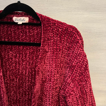 Listicle Burgundy Wine Chenille Knit Cardigan Sweater Size Small Good Condition