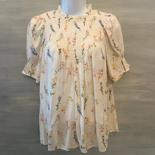 Rose & Olive Flowy Floral Print Ruffle Collar Blouse Size Small Like New