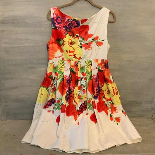 New Directions Colorful Floral Print Sleeveless Fit & Flare Dress Size 16 Good Condition