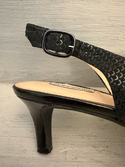 Alex Marie Black Leather Beaded Open Toe Slingback Kitten Heels Size 7 Good Condition