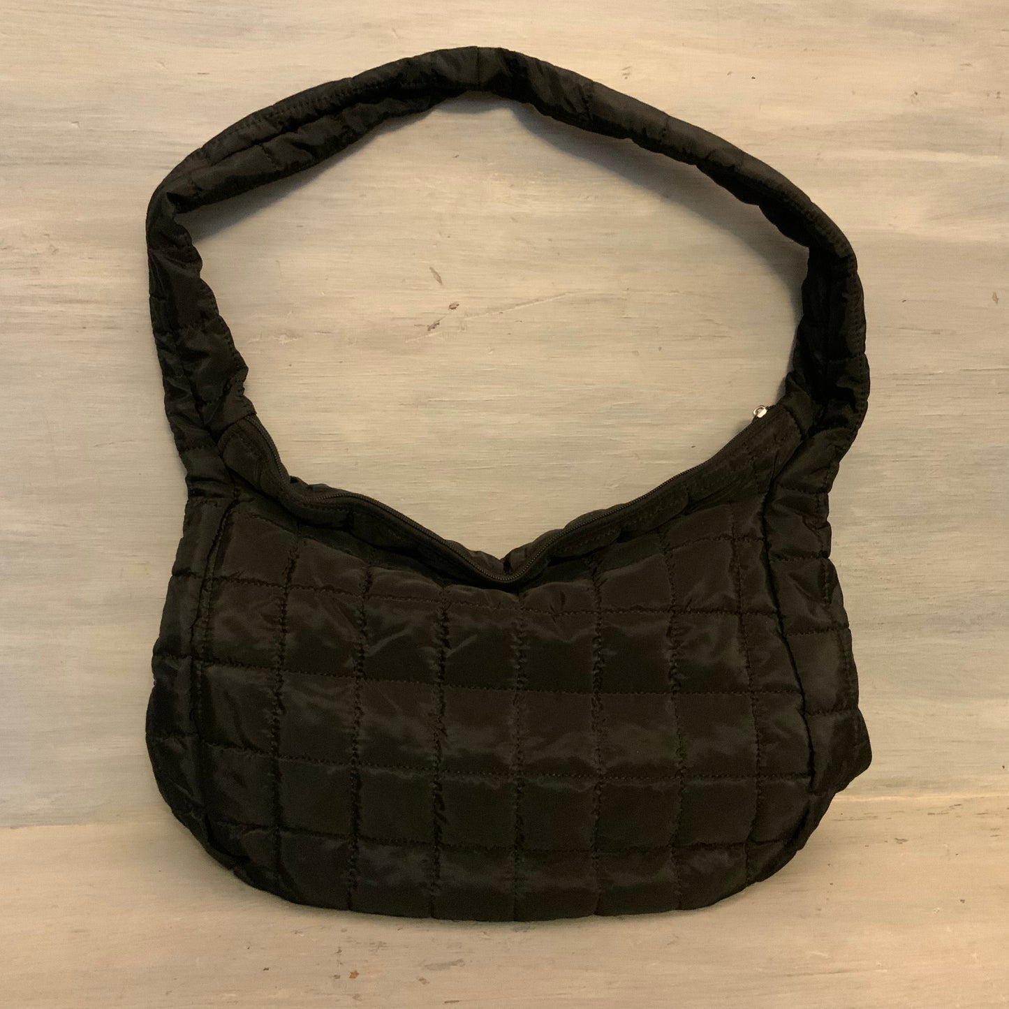 Black Nylon Waffle Quilted Puffer Shoulder Bag Purse Good Condition