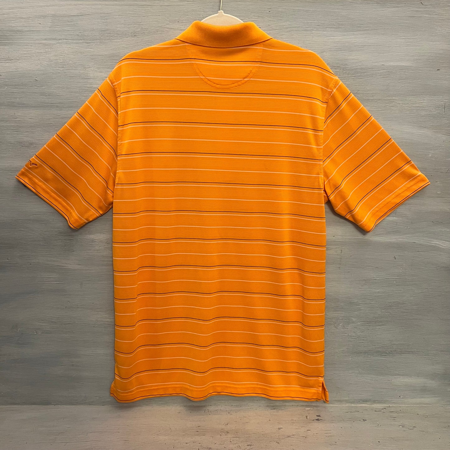 Greg Norman Play Dry Orange Striped Short Sleeve Polo Shirt Size Medium Good Condition