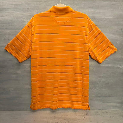 Greg Norman Play Dry Orange Striped Short Sleeve Polo Shirt Size Medium Good Condition