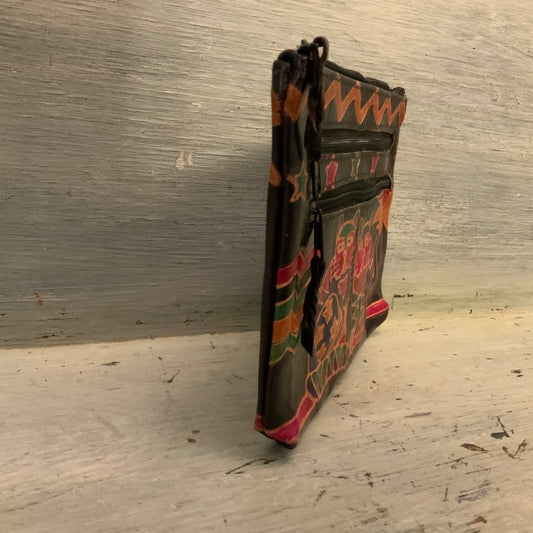 Vintage Genuine Leather Colorful Embossed Cats Clutch Like New