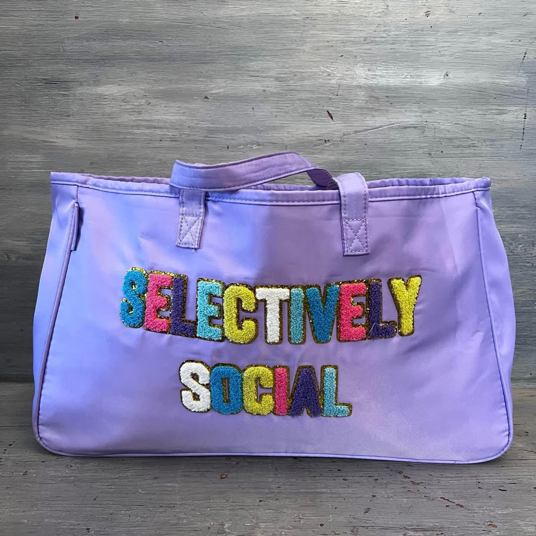 Simply Southern Purple Selectively Social Tote Bag 19x11x6 Good Condition