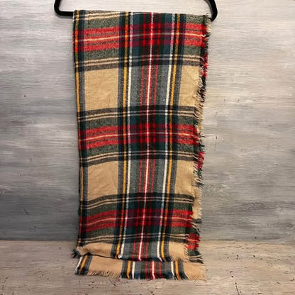 Classic Traditional Plaid Lightweight Knit Wrap Scarf Good Condition