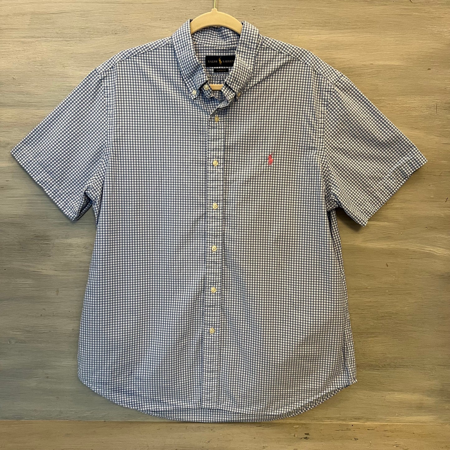 Ralph Lauren 100% Cotton Blue White Buffalo Checked Button Down Shirt Size XL Good Condition