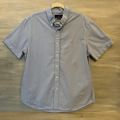 Ralph Lauren 100% Cotton Blue White Buffalo Checked Button Down Shirt Size XL Good Condition