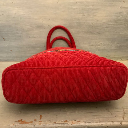 Vera Bradley Reddish Orange Quilted Corduroy Handbag Purse 11.5x11x3.5 Good Condition