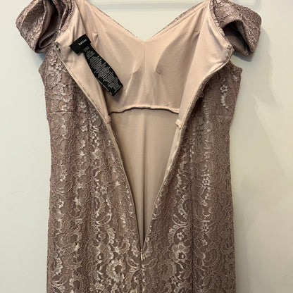 R&M Richards Taupe Shimmer Lace Mermaid Gown Size 16 Good Condition