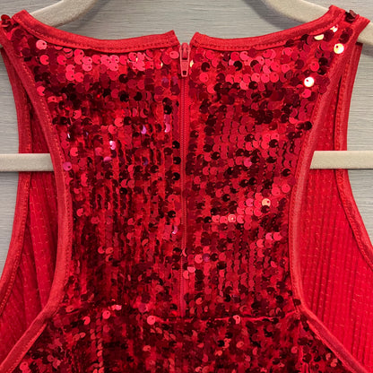 Balera Dance Wear Red Sequined Open Razor Back Tank Top Large Good Condition