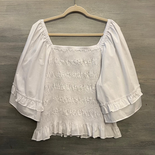 Cato White Square Neck Shirred Top Ruffled Wide Half Sleeve Blouse 22/24 Like New