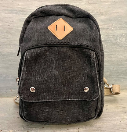 Gray Canvas Backpack Purse Adjustable Straps Zip Closure Front Pockets Like New