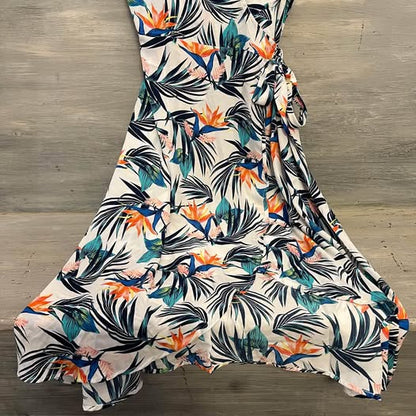 Time and Tru Tropical Print Wrap Dress Large Like New