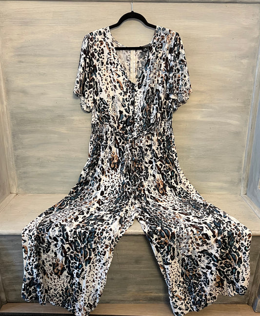 Ivy Street Multicolor Abstract Leopard Print Wide Leg Jumpsuit Size 2X Good Condition