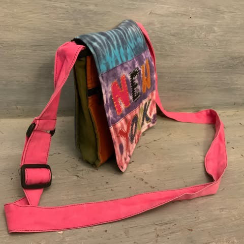 New York Multicolor Tie Die 100% Cotton Fabric Crossbody Bag Purse Like New