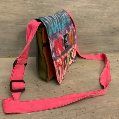 New York Multicolor Tie Die 100% Cotton Fabric Crossbody Bag Purse Like New