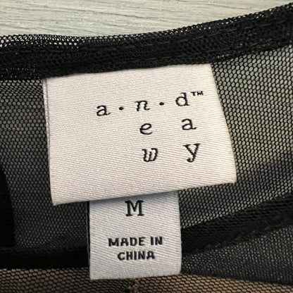 a new day Colorful Embroidered Flower Sheer Black Cropped Blouse Medium Like New