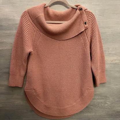 89th + Madison Snap Cowl Neck 3/4 Sleeve Curved Hem Sweater Size S/P Good Condition