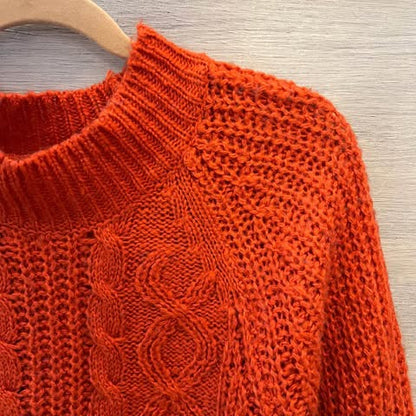 Love by Chesley Orange Crewneck Cable Knit Sweater Size Small Good Condition