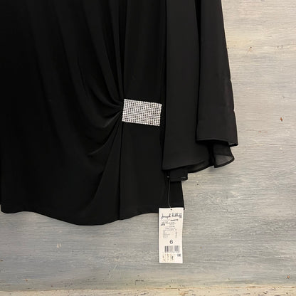 Joseph Ribkoff Elegant Black Sheer Flare Sleeve Ruched Side Blouse Size 6 New with Tags