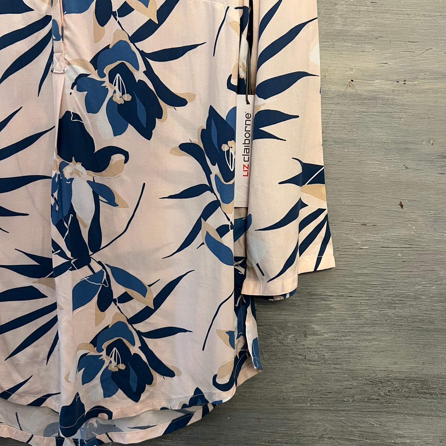 Liz Claiborne Pink Blue Floral Print Band Collar Blouse Small New with Tags