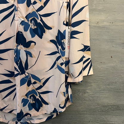 Liz Claiborne Pink Blue Floral Print Band Collar Blouse Small New with Tags